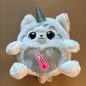 EUC Miss T light gray husky Puppycorn plush with blue wings & horn plus freebies